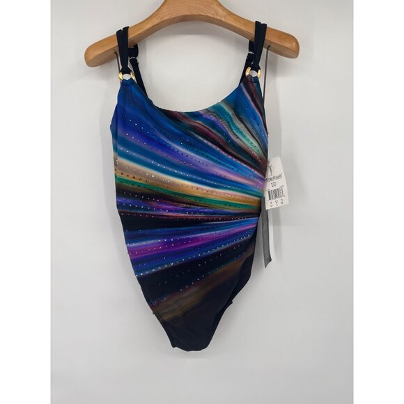 MIRACLESUIT SWIMSUIT & wrap SIZE 16 RANDALL CHRISTENSEN designer rhinestones new - Picture 2 of 7